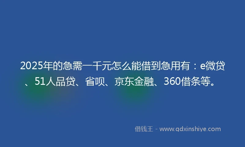 2025年的急需一千元怎么能借到急用有：e微贷、51人品贷、省呗、京东金融、360借条等。