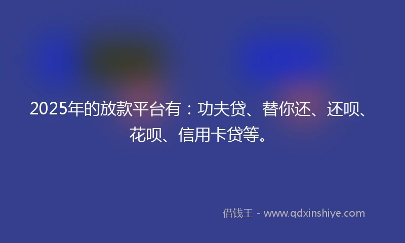 2025年的放款平台有：功夫贷、替你还、还呗、花呗、信用卡贷等。