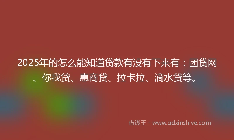 2025年的怎么能知道贷款有没有下来有：团贷网、你我贷、惠商贷、拉卡拉、滴水贷等。