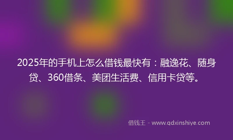 2025年的手机上怎么借钱最快有：融逸花、随身贷、360借条、美团生活费、信用卡贷等。