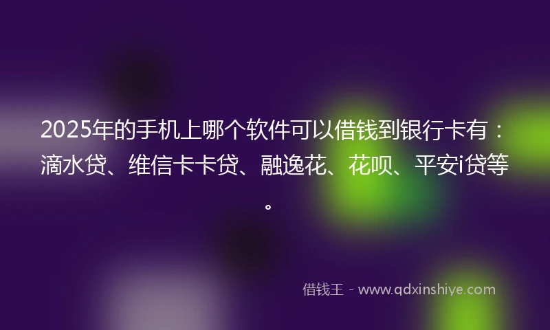 2025年的手机上哪个软件可以借钱到银行卡有：滴水贷、维信卡卡贷、融逸花、花呗、平安i贷等。