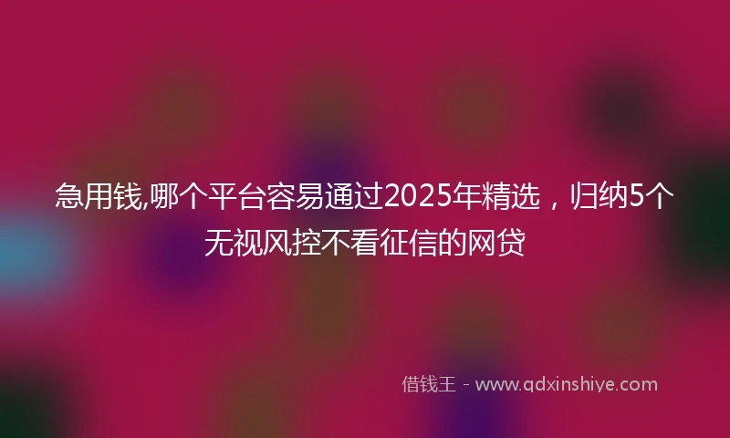 急用钱,哪个平台容易通过2025年精选，归纳5个无视风控不看征信的网贷