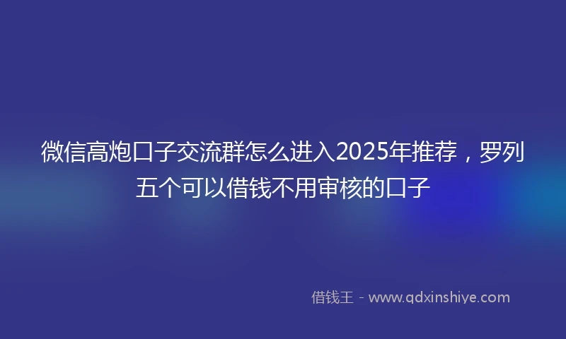 微信高炮口子交流群怎么进入2025年推荐，罗列五个可以借钱不用审核的口子