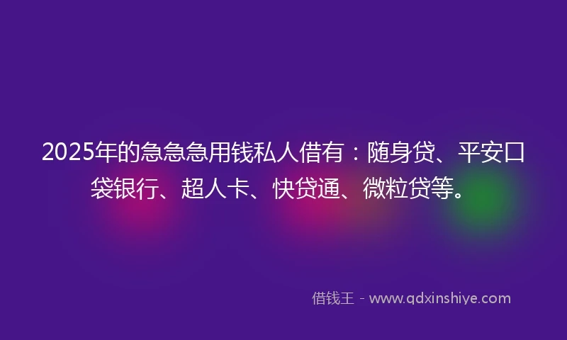 2025年的急急急用钱私人借有：随身贷、平安口袋银行、超人卡、快贷通、微粒贷等。