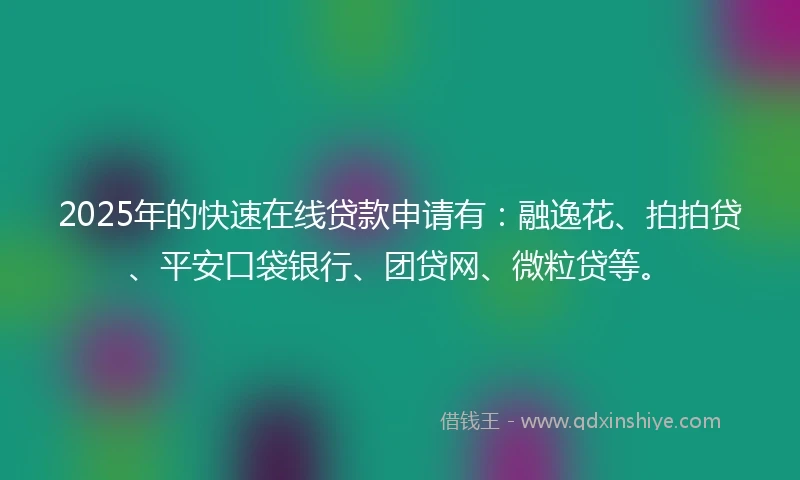 2025年的快速在线贷款申请有：融逸花、拍拍贷、平安口袋银行、团贷网、微粒贷等。