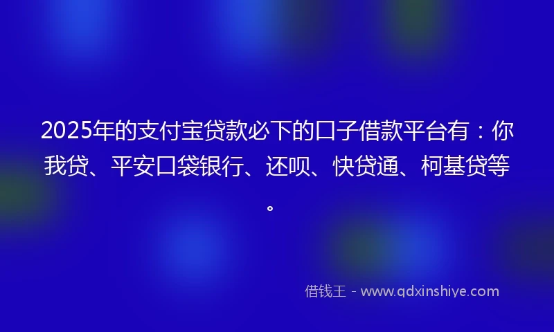 2025年的支付宝贷款必下的口子借款平台有：你我贷、平安口袋银行、还呗、快贷通、柯基贷等。