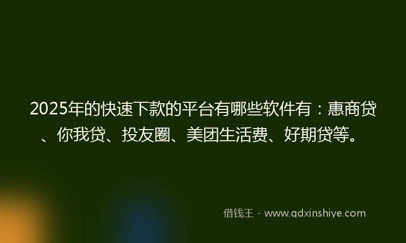 2025年的快速下款的平台有哪些软件有：惠商贷、你我贷、投友圈、美团生活费、好期贷等。