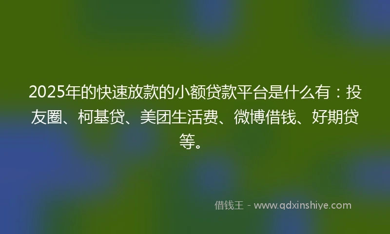 2025年的快速放款的小额贷款平台是什么有：投友圈、柯基贷、美团生活费、微博借钱、好期贷等。