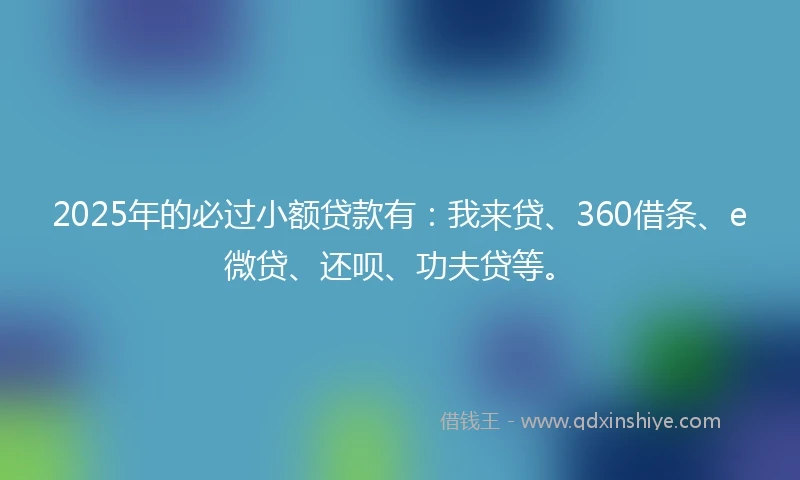 2025年的必过小额贷款有：我来贷、360借条、e微贷、还呗、功夫贷等。