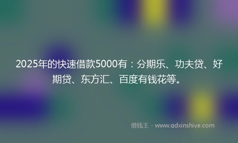 2025年的快速借款5000有：分期乐、功夫贷、好期贷、东方汇、百度有钱花等。