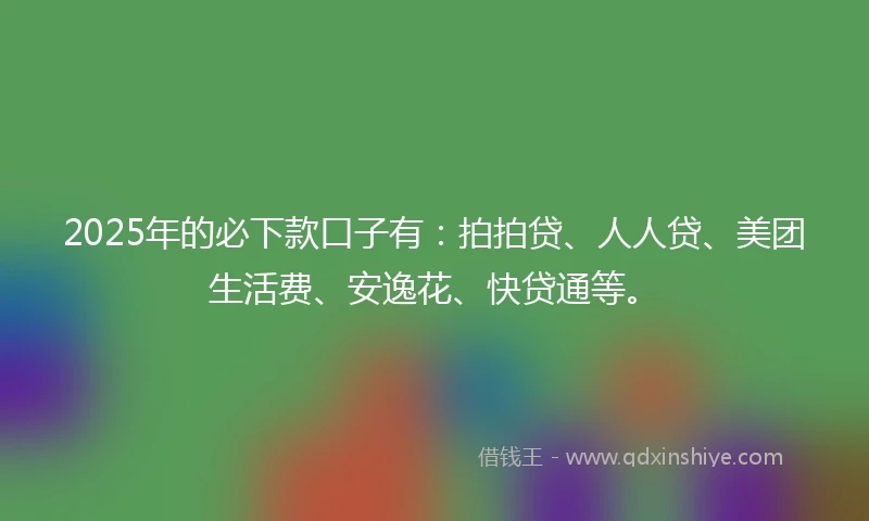 2025年的必下款口子有：拍拍贷、人人贷、美团生活费、安逸花、快贷通等。