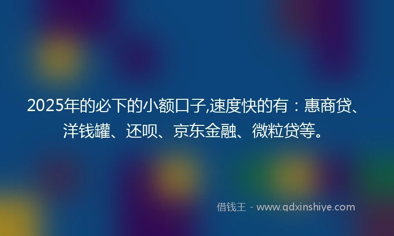 2025年的必下的小额口子,速度快的有：惠商贷、洋钱罐、还呗、京东金融、微粒贷等。