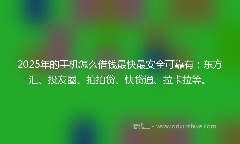 2025年的手机怎么借钱最快最安全可靠有：东方汇、投友圈、拍拍贷、快贷通、拉卡拉等。