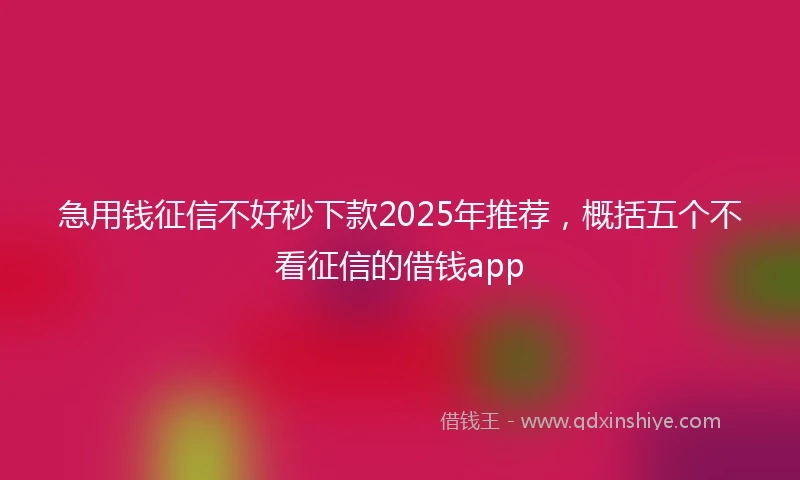 急用钱征信不好秒下款2025年推荐，概括五个不看征信的借钱app