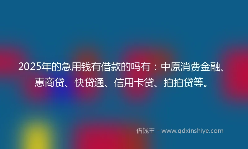 2025年的急用钱有借款的吗有：中原消费金融、惠商贷、快贷通、信用卡贷、拍拍贷等。