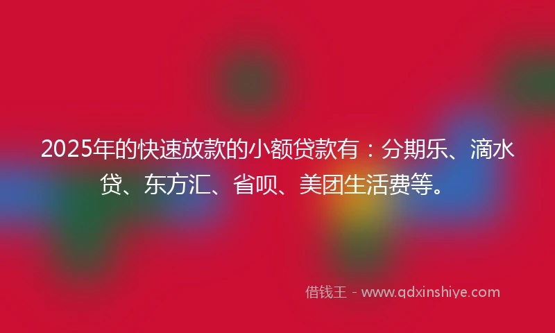 2025年的快速放款的小额贷款有：分期乐、滴水贷、东方汇、省呗、美团生活费等。