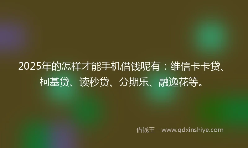 2025年的怎样才能手机借钱呢有：维信卡卡贷、柯基贷、读秒贷、分期乐、融逸花等。