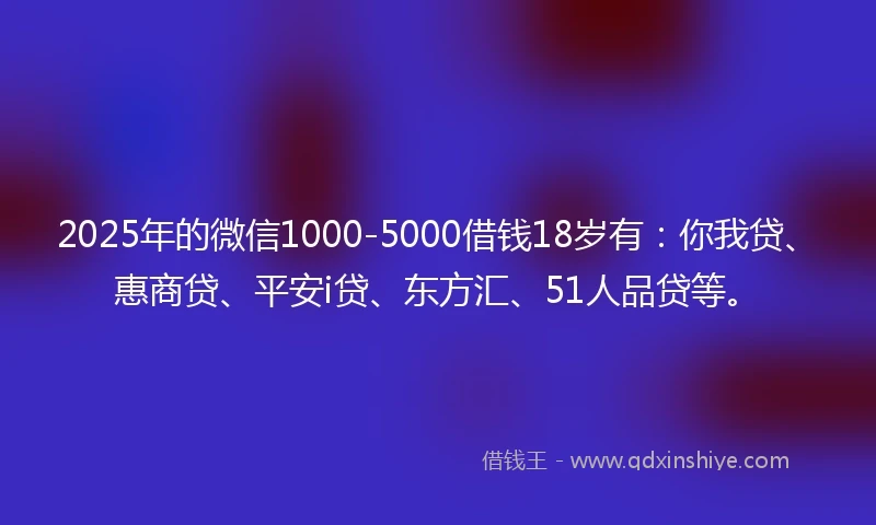 2025年的微信1000-5000借钱18岁有：你我贷、惠商贷、平安i贷、东方汇、51人品贷等。