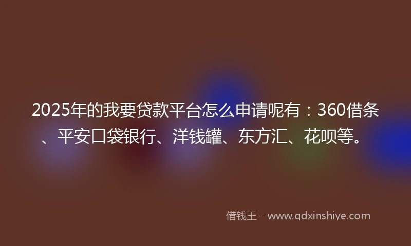 2025年的我要贷款平台怎么申请呢有：360借条、平安口袋银行、洋钱罐、东方汇、花呗等。