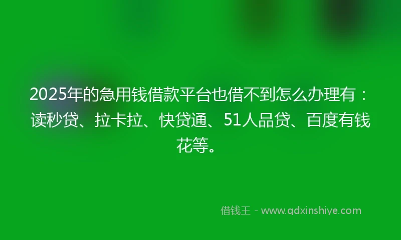 2025年的急用钱借款平台也借不到怎么办理有：读秒贷、拉卡拉、快贷通、51人品贷、百度有钱花等。