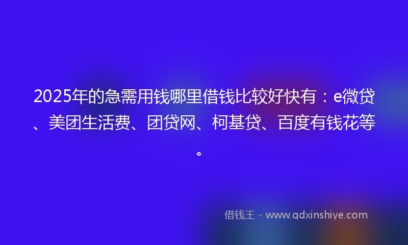2025年的急需用钱哪里借钱比较好快有：e微贷、美团生活费、团贷网、柯基贷、百度有钱花等。