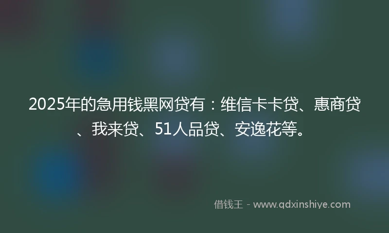 2025年的急用钱黑网贷有：维信卡卡贷、惠商贷、我来贷、51人品贷、安逸花等。