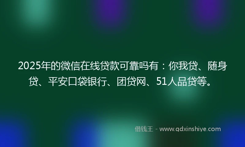 2025年的微信在线贷款可靠吗有：你我贷、随身贷、平安口袋银行、团贷网、51人品贷等。