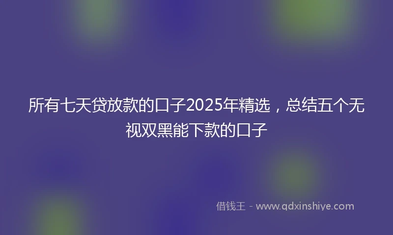 所有七天贷放款的口子2025年精选，总结五个无视双黑能下款的口子
