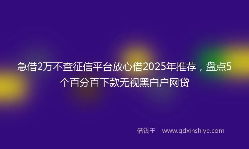 急借2万不查征信平台放心借2025年推荐，盘点5个百分百下款无视黑白户网贷