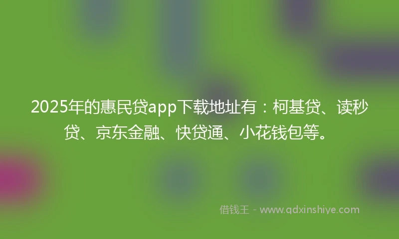2025年的惠民贷app下载地址有：柯基贷、读秒贷、京东金融、快贷通、小花钱包等。