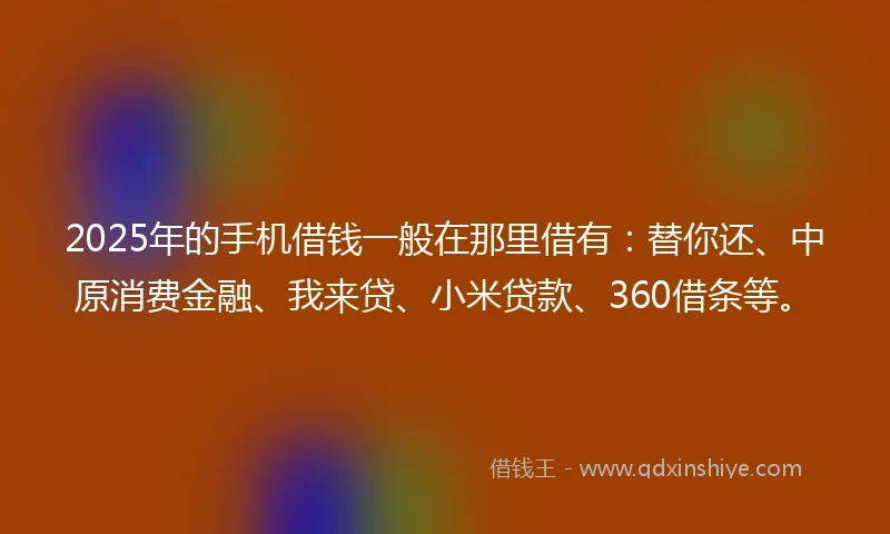 2025年的手机借钱一般在那里借有：替你还、中原消费金融、我来贷、小米贷款、360借条等。
