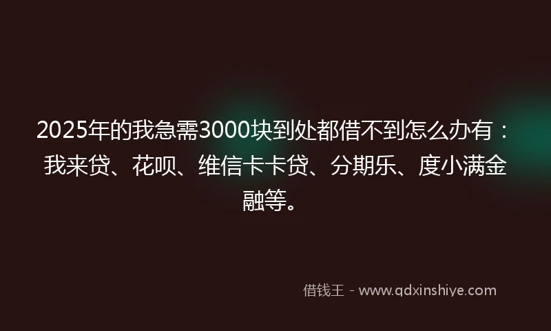 2025年的我急需3000块到处都借不到怎么办有：我来贷、花呗、维信卡卡贷、分期乐、度小满金融等。