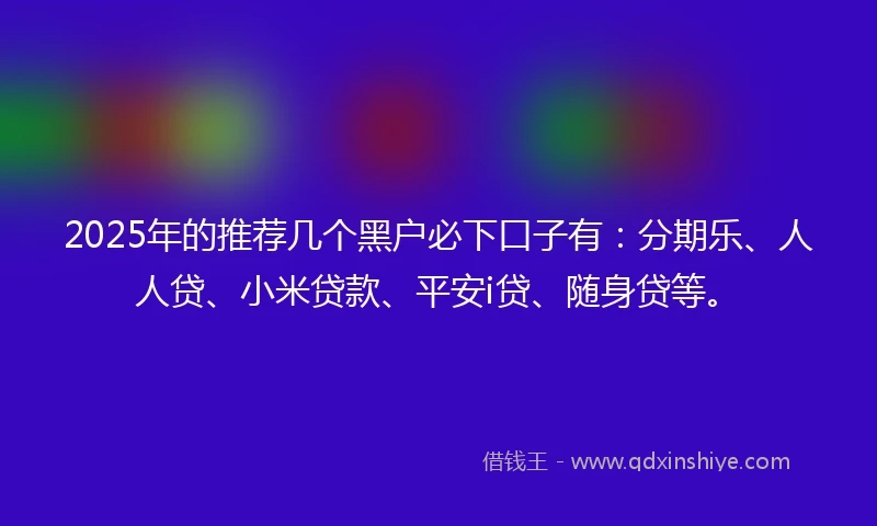 2025年的推荐几个黑户必下口子有：分期乐、人人贷、小米贷款、平安i贷、随身贷等。