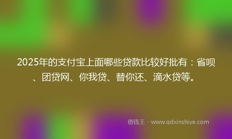 2025年的支付宝上面哪些贷款比较好批有：省呗、团贷网、你我贷、替你还、滴水贷等。