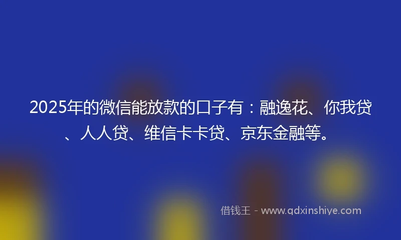 2025年的微信能放款的口子有：融逸花、你我贷、人人贷、维信卡卡贷、京东金融等。