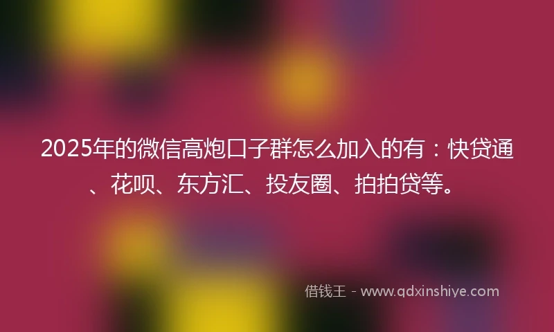 2025年的微信高炮口子群怎么加入的有：快贷通、花呗、东方汇、投友圈、拍拍贷等。