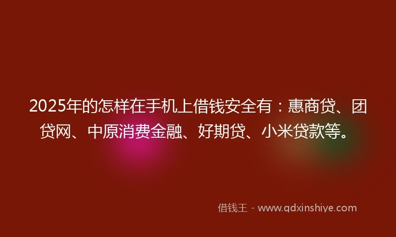 2025年的怎样在手机上借钱安全有：惠商贷、团贷网、中原消费金融、好期贷、小米贷款等。