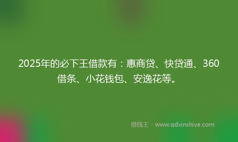 2025年的必下王借款有：惠商贷、快贷通、360借条、小花钱包、安逸花等。