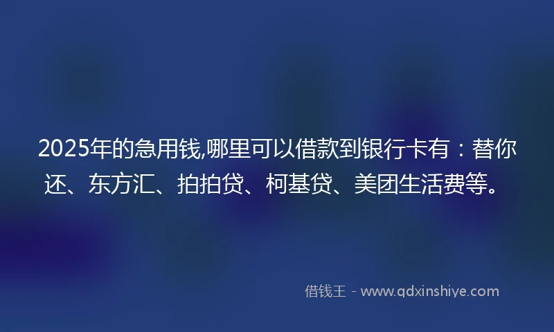 2025年的急用钱,哪里可以借款到银行卡有：替你还、东方汇、拍拍贷、柯基贷、美团生活费等。