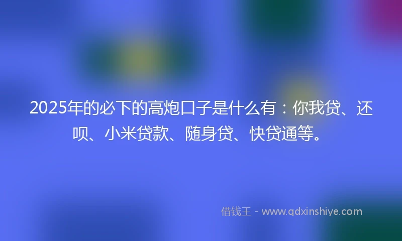 2025年的必下的高炮口子是什么有：你我贷、还呗、小米贷款、随身贷、快贷通等。