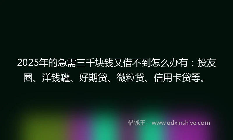 2025年的急需三千块钱又借不到怎么办有：投友圈、洋钱罐、好期贷、微粒贷、信用卡贷等。