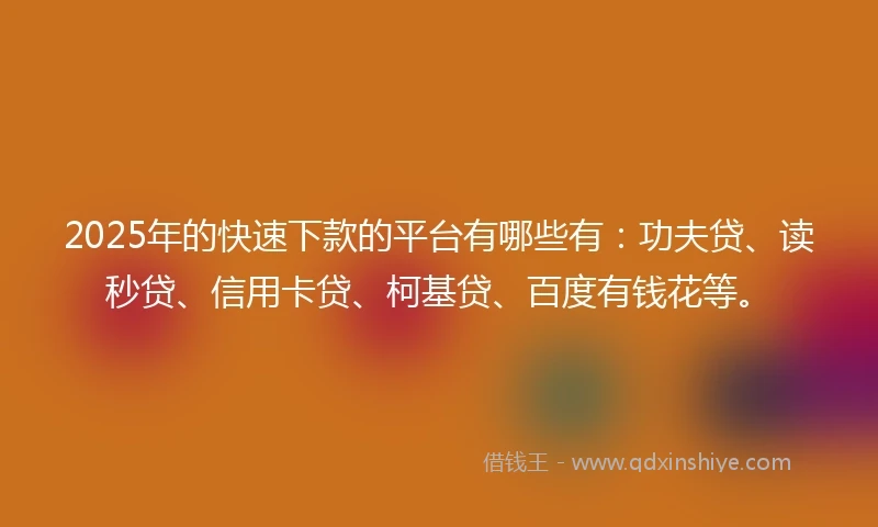 2025年的快速下款的平台有哪些有：功夫贷、读秒贷、信用卡贷、柯基贷、百度有钱花等。