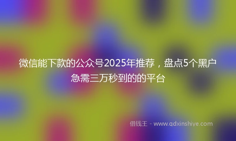 微信能下款的公众号2025年推荐，盘点5个黑户急需三万秒到的的平台