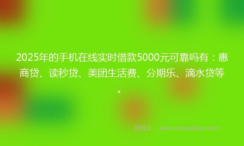 2025年的手机在线实时借款5000元可靠吗有：惠商贷、读秒贷、美团生活费、分期乐、滴水贷等。