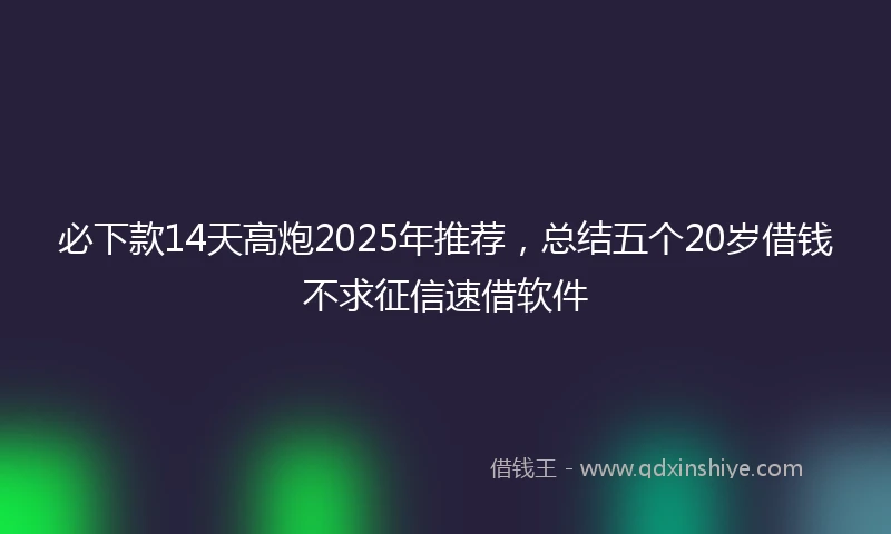 必下款14天高炮2025年推荐，总结五个20岁借钱不求征信速借软件