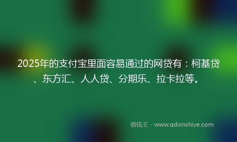 2025年的支付宝里面容易通过的网贷有：柯基贷、东方汇、人人贷、分期乐、拉卡拉等。