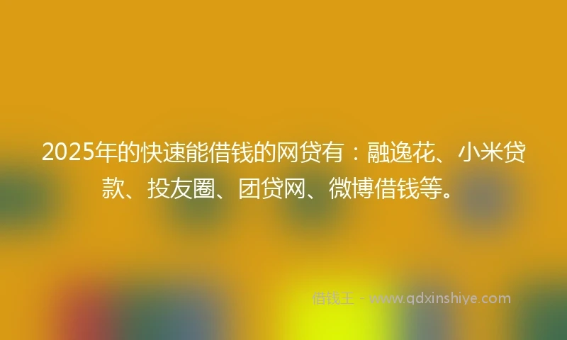 2025年的快速能借钱的网贷有：融逸花、小米贷款、投友圈、团贷网、微博借钱等。