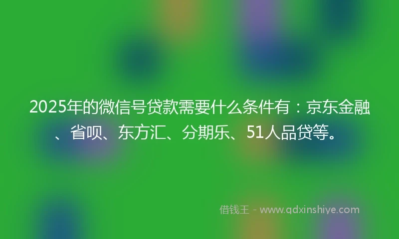 2025年的微信号贷款需要什么条件有：京东金融、省呗、东方汇、分期乐、51人品贷等。