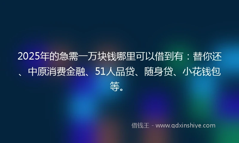 2025年的急需一万块钱哪里可以借到有：替你还、中原消费金融、51人品贷、随身贷、小花钱包等。