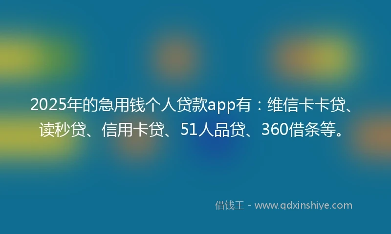 2025年的急用钱个人贷款app有：维信卡卡贷、读秒贷、信用卡贷、51人品贷、360借条等。